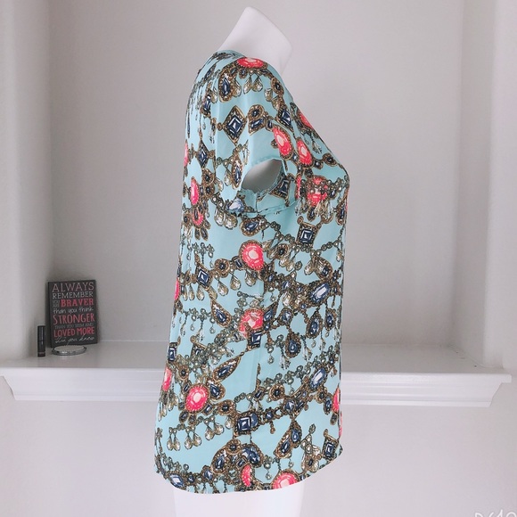 Banana Republic Top Jewel Print Blouse Size S - Picture 2 of 9